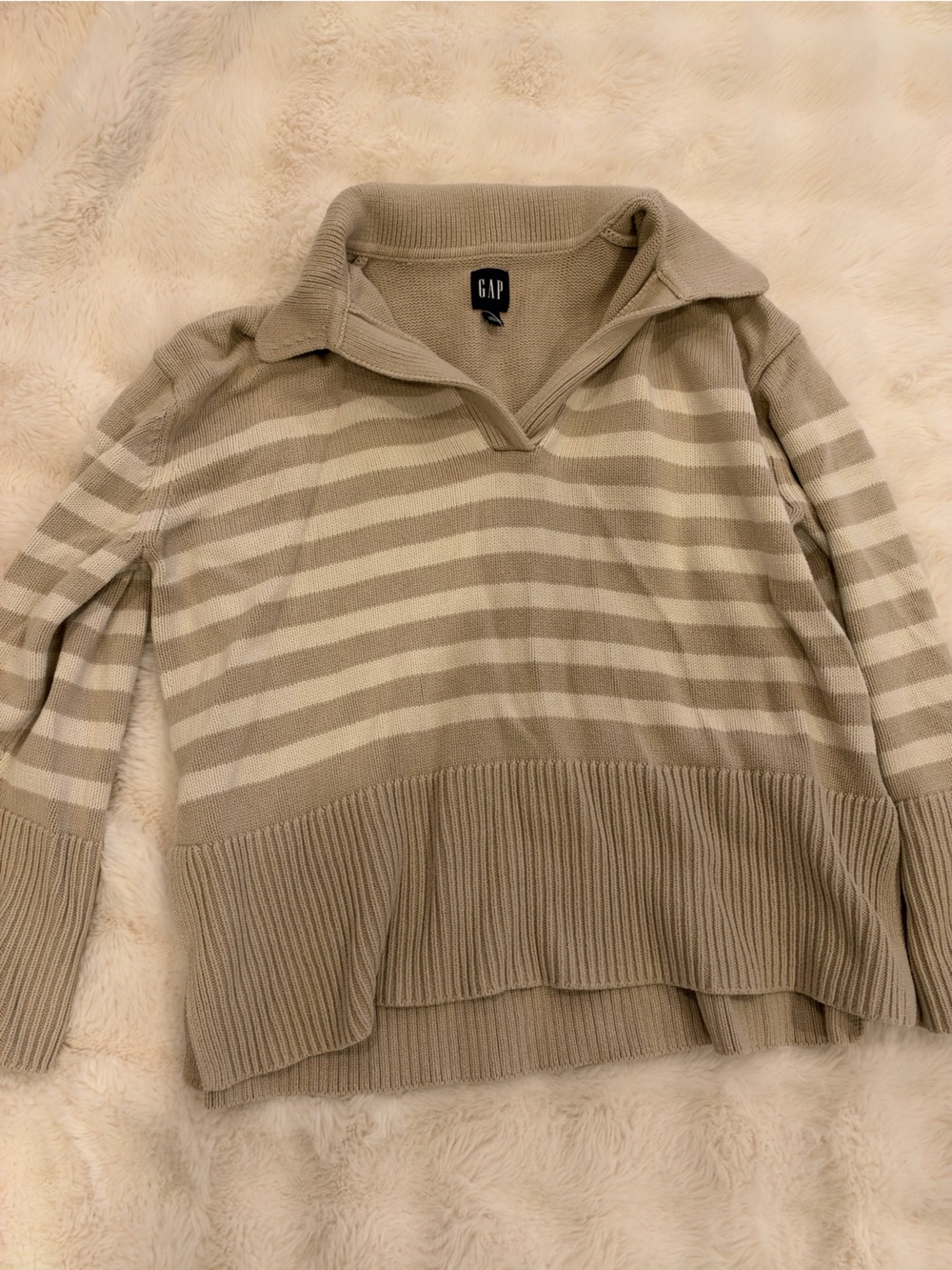 GAP Off-Shoulder Striped Sweater in Cream and Tan
